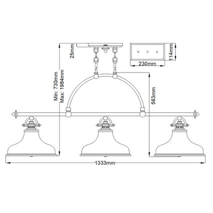 Quoizel - Pendel med kædeophæng EMERY 3xE27/100W/230V messing
