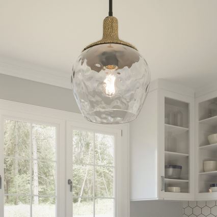 Quoizel - Pendellampe ROYER 1xE27/60W/230V diameter 30,2 cm transparent/sort/beige