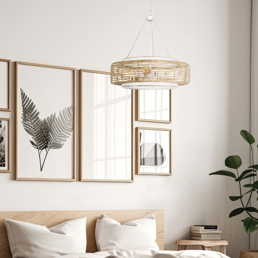 Quoizel - Lysekrone med kæde WAYLON 4xE27/60W/230V Ø 50,4 cm brun/hvid