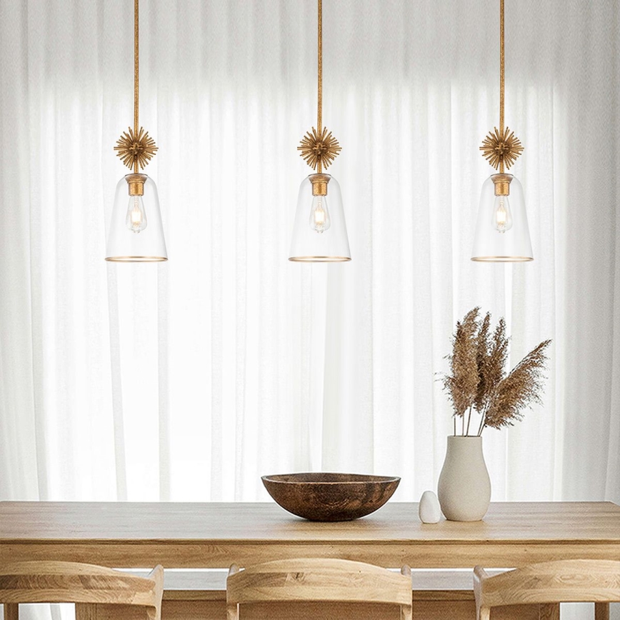 Quoizel - Pendellampe STARING 1xE27/40W/230V diameter 18,4 cm guldfarvet/patina/transparent