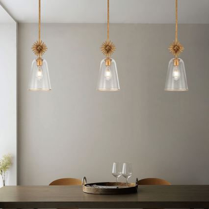 Quoizel - Pendellampe STARING 1xE27/40W/230V diameter 18,4 cm guldfarvet/patina/transparent