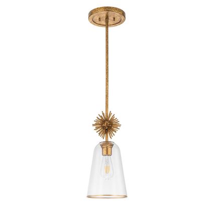 Quoizel - Pendellampe STARING 1xE27/40W/230V diameter 18,4 cm guldfarvet/patina/transparent