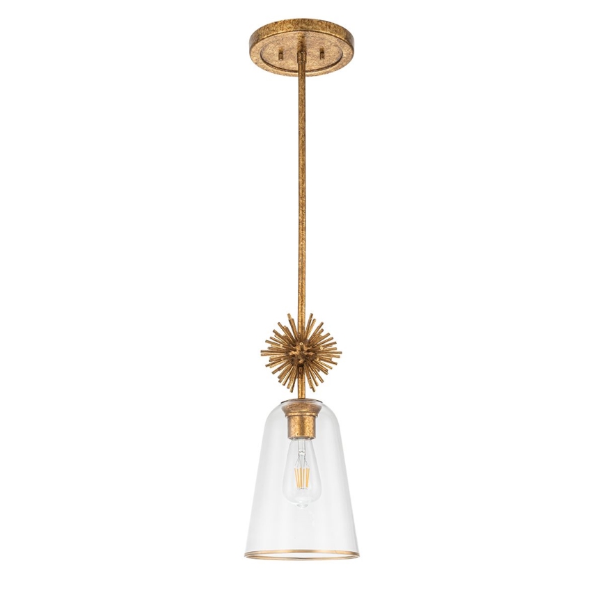 Quoizel - Pendellampe STARING 1xE27/40W/230V diameter 18,4 cm guldfarvet/patina/transparent