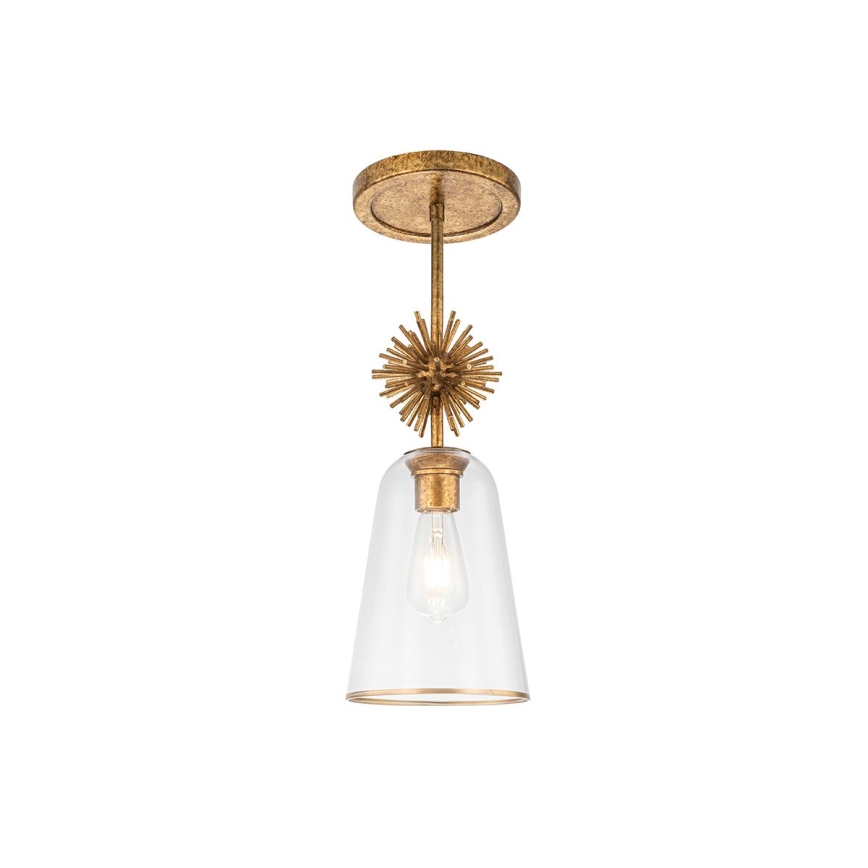Quoizel - Pendellampe STARING 1xE27/40W/230V diameter 18,4 cm guldfarvet/patina/transparent