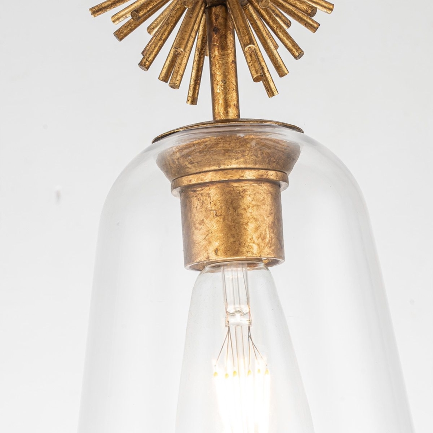 Quoizel - Pendellampe STARING 1xE27/40W/230V diameter 18,4 cm guldfarvet/patina/transparent