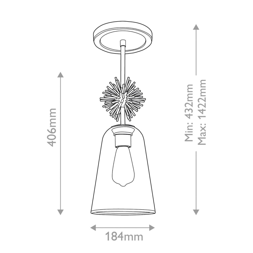 Quoizel - Pendellampe STARING 1xE27/40W/230V diameter 18,4 cm guldfarvet/patina/transparent