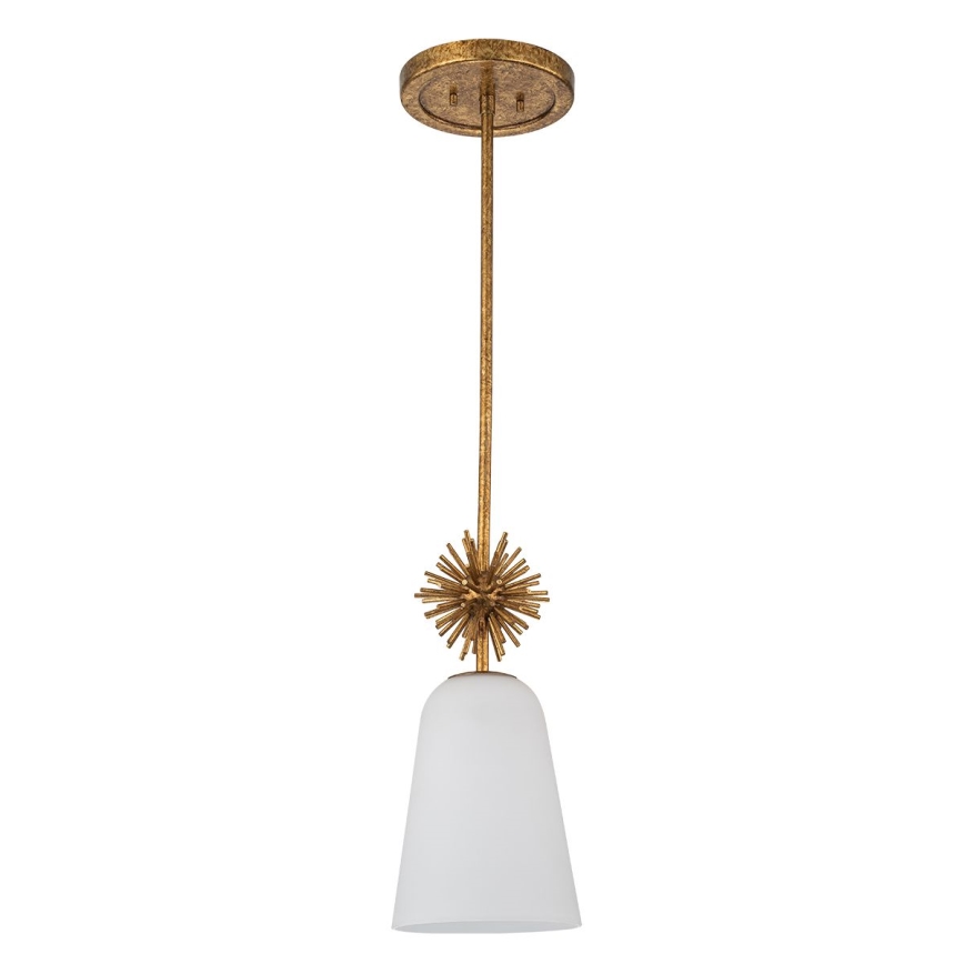 Quoizel - Pendellampe STARING 1xE27/40W/230V diameter 18,4 cm guldfarvet/patina/hvid
