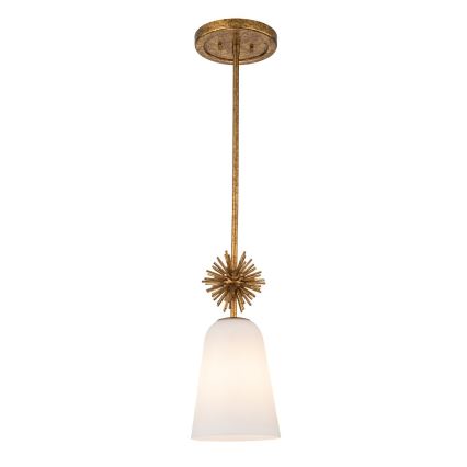 Quoizel - Pendellampe STARING 1xE27/40W/230V diameter 18,4 cm guldfarvet/patina/hvid