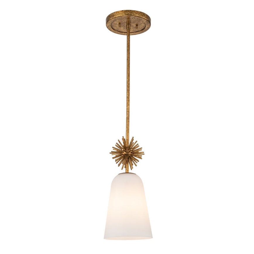Quoizel - Pendellampe STARING 1xE27/40W/230V diameter 18,4 cm guldfarvet/patina/hvid