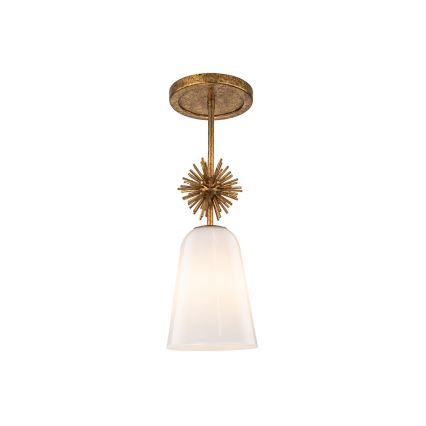 Quoizel - Pendellampe STARING 1xE27/40W/230V diameter 18,4 cm guldfarvet/patina/hvid