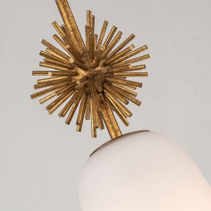 Quoizel - Pendellampe STARING 1xE27/40W/230V diameter 18,4 cm guldfarvet/patina/hvid