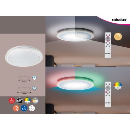 Rabalux - LED-dæmpbar loftlampe med fjernbetjening, RGB, 32W, 230V, Ø 40 cm