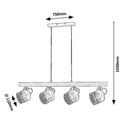 Rabalux  - Pendel ROTEM 4xE14/40W/230V