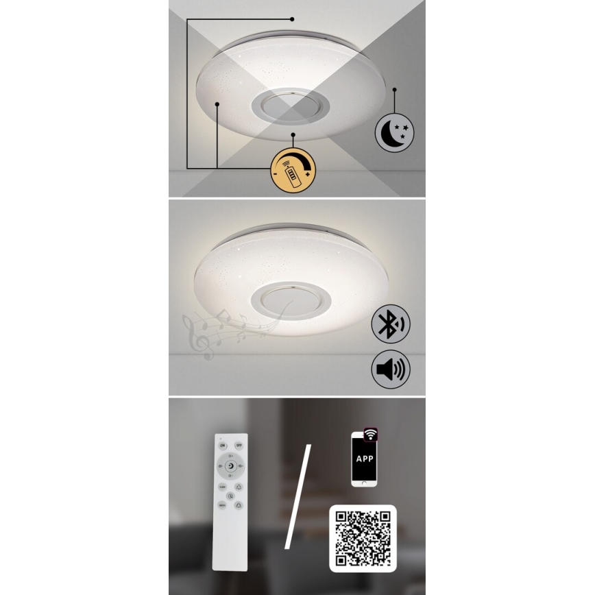 Rabalux - LED loftlampe m. RGB-farver og højtaler dæmpbar LED/24W/230V Wi-Fi Tuya + fjernbetjening