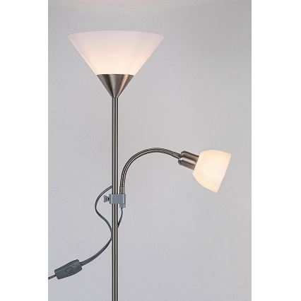 Rabalux - Gulvlampe ACTION 1xE27/100W/230V + 1xE14/25W mat krom/hvid