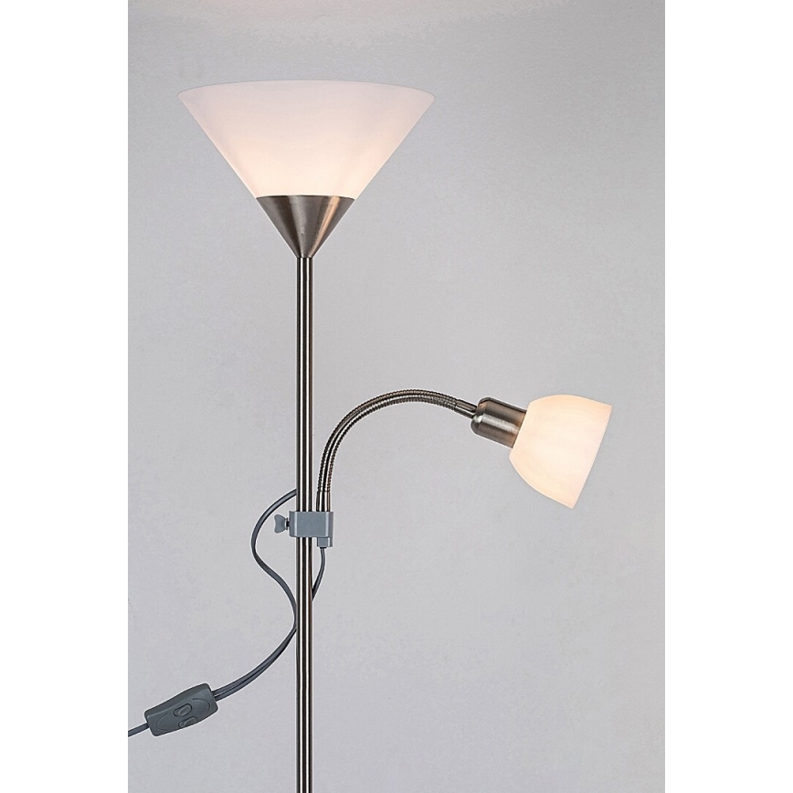 Rabalux - Gulvlampe ACTION 1xE27/100W/230V + 1xE14/25W mat krom/hvid