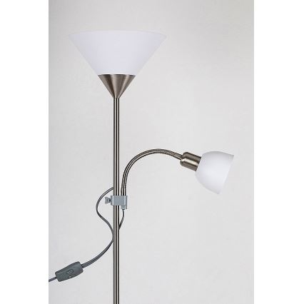 Rabalux - Gulvlampe ACTION 1xE27/100W/230V + 1xE14/25W mat krom/hvid