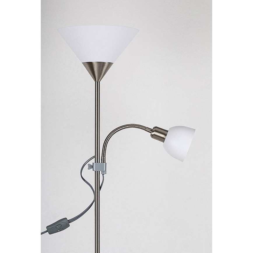 Rabalux - Gulvlampe ACTION 1xE27/100W/230V + 1xE14/25W mat krom/hvid