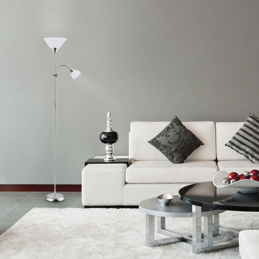 Rabalux - Gulvlampe 1xE27/100W+E14/25W mat krom/hvid