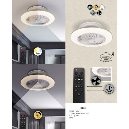 Rabalux - LED loftlampe med ventilator dæmpbar DALFON LED/36W/230V 3000-6000K + fjernbetjening