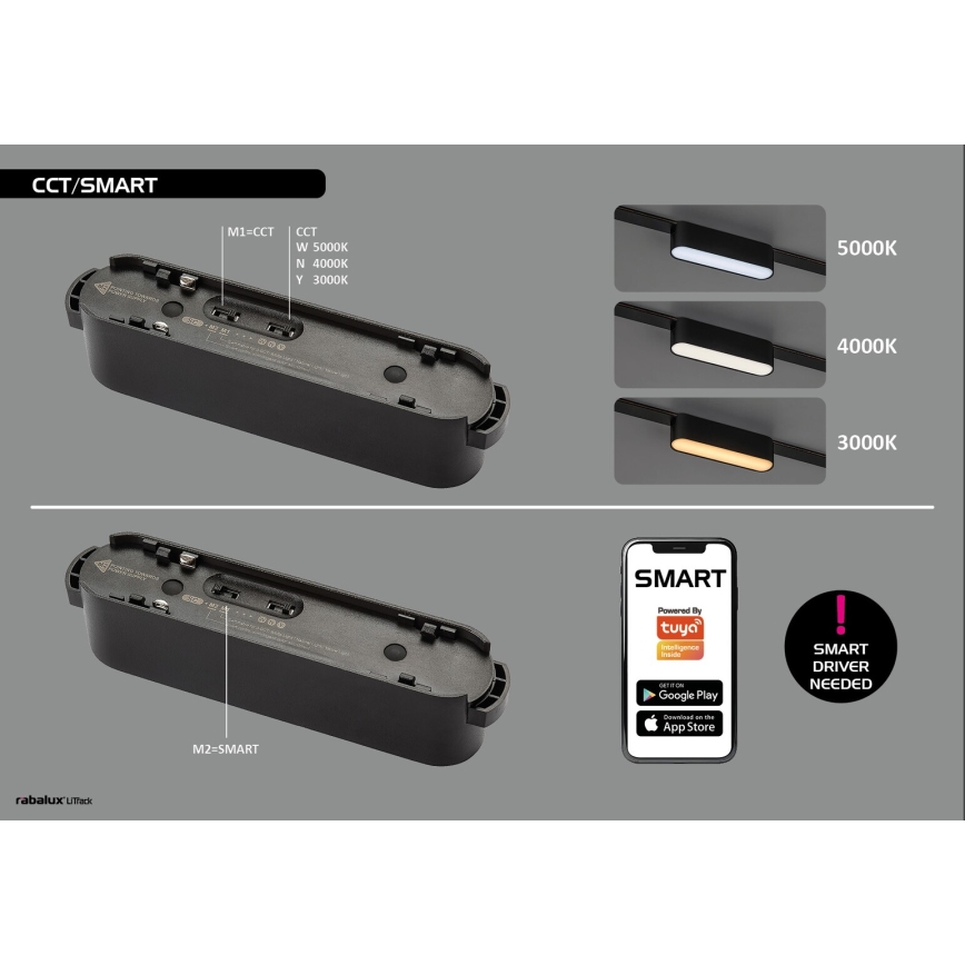Rabalux - LED pendel dæmpbar til 1-faset skinnesystem LED/5W/24V 2700-5500K Wi-Fi Tuya sort
