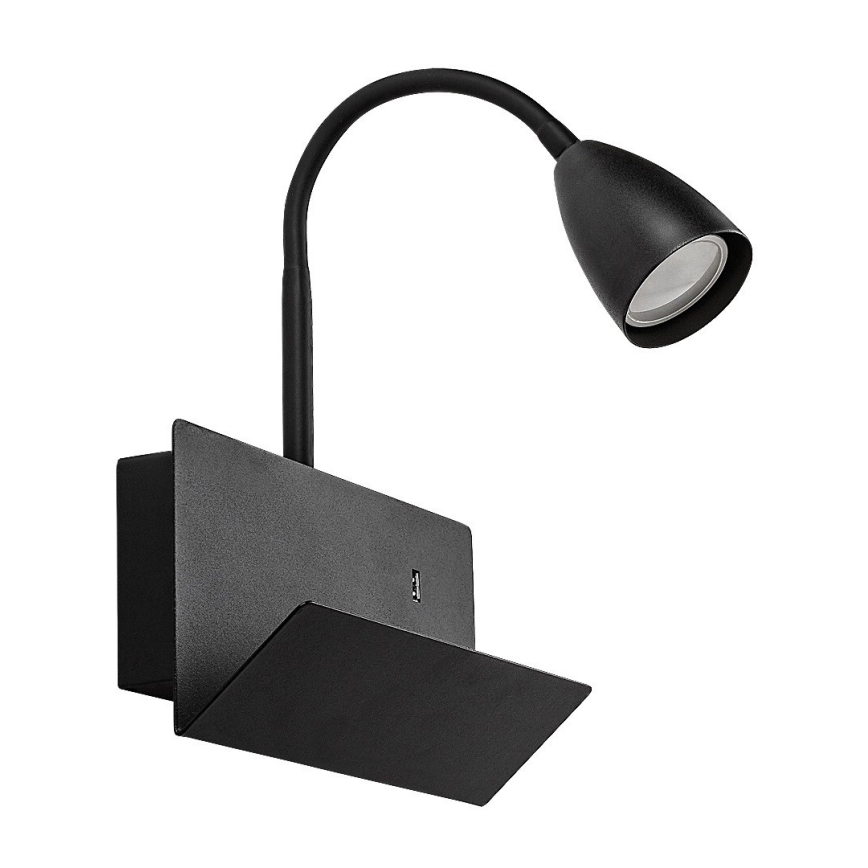 Rabalux - Væglampe med hylde og USB port 1xGU10/25W/230V sort