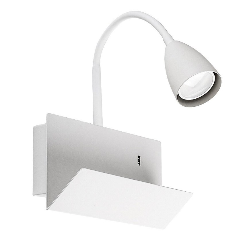 Rabalux - Væglampe med hylde og USB port 1xGU10/25W/230V hvid