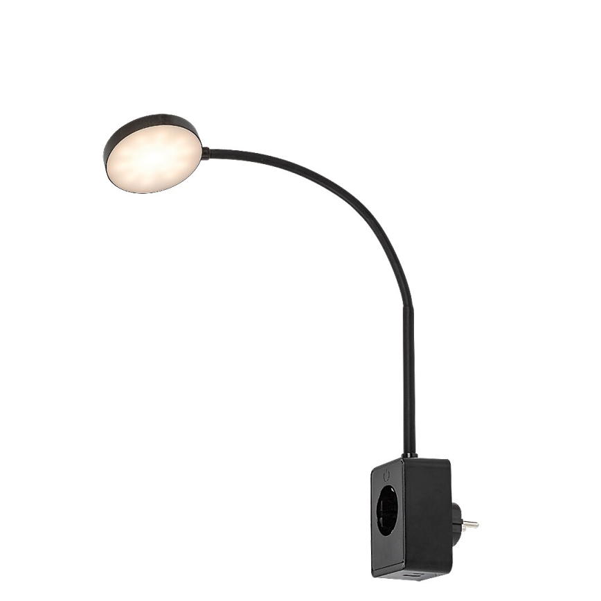 Rabalux - LED dæmpbar væglampe LED/4W/230V med USB-port til stikkontakt sort