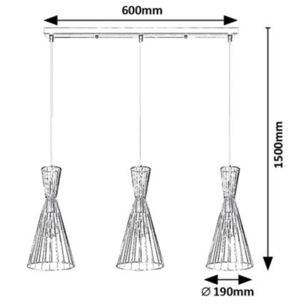 Rabalux - Loftlampe med ledning 3xE27/60W/230V