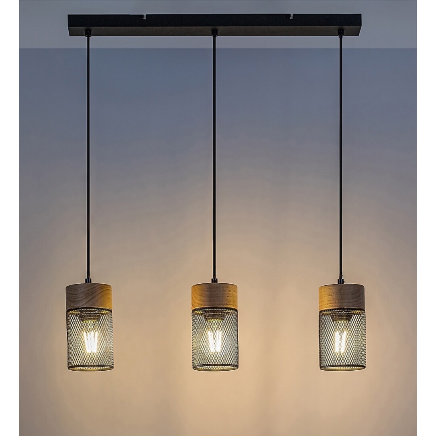 Rabalux - Loftlampe med ledning 3xE27/25W/230V bøg