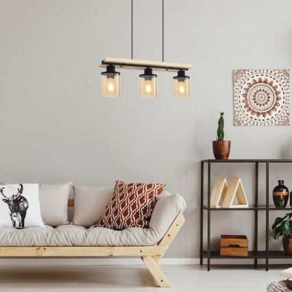 Rabalux - Loftlampe med ledning 3xE27/25W/230V fyrretræ