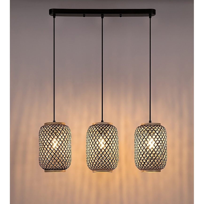 Rabalux - Loftlampe med ledning 3xE27/40W/230V rattan