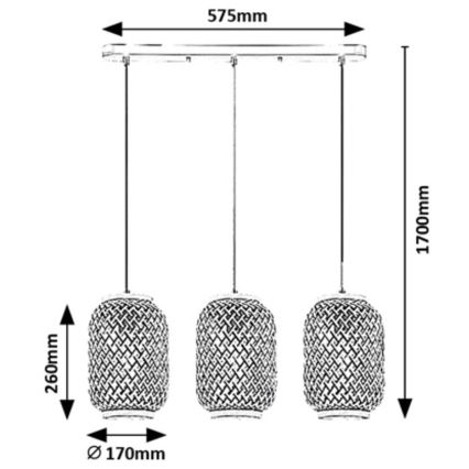 Rabalux - Pendel 3xE27/40W/230V Rattan