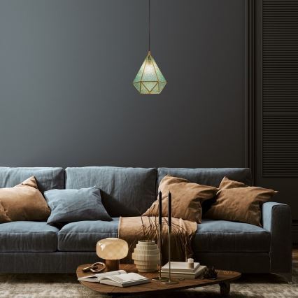 Rabalux - Tiffany farvet glas pendel på snor 1xE14/40W/230V blå/guldfarvet