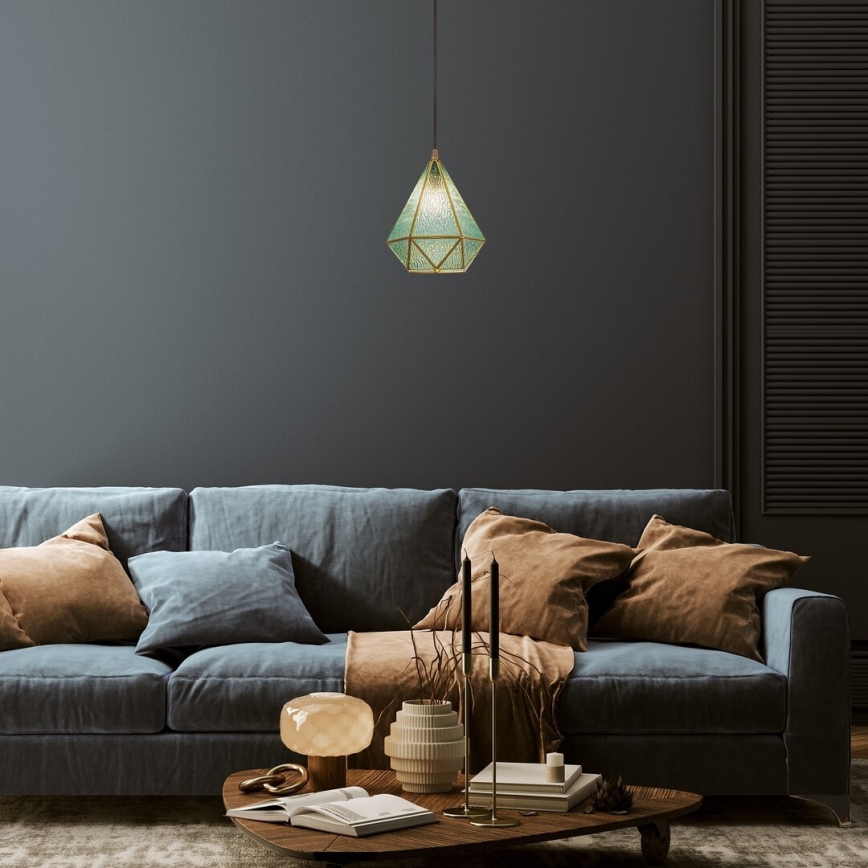 Rabalux - Tiffany farvet glas pendel på snor 1xE14/40W/230V blå/guldfarvet