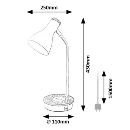 Rabalux - Bordlampe m. trådløs opladning og touch-funktion dæmpbar 1xE14/25W/230V gummitræ