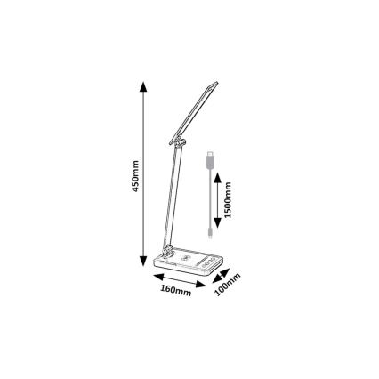 Rabalux 74213 - LED Dæmpbar flexible bordlampe med trådløs opladning QI og USB LED/5W/5V 3000-6500K