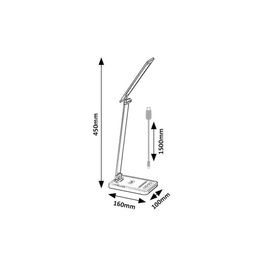 Rabalux 74213 - LED Dæmpbar flexible bordlampe med trådløs opladning QI og USB LED/5W/5V 3000-6500K