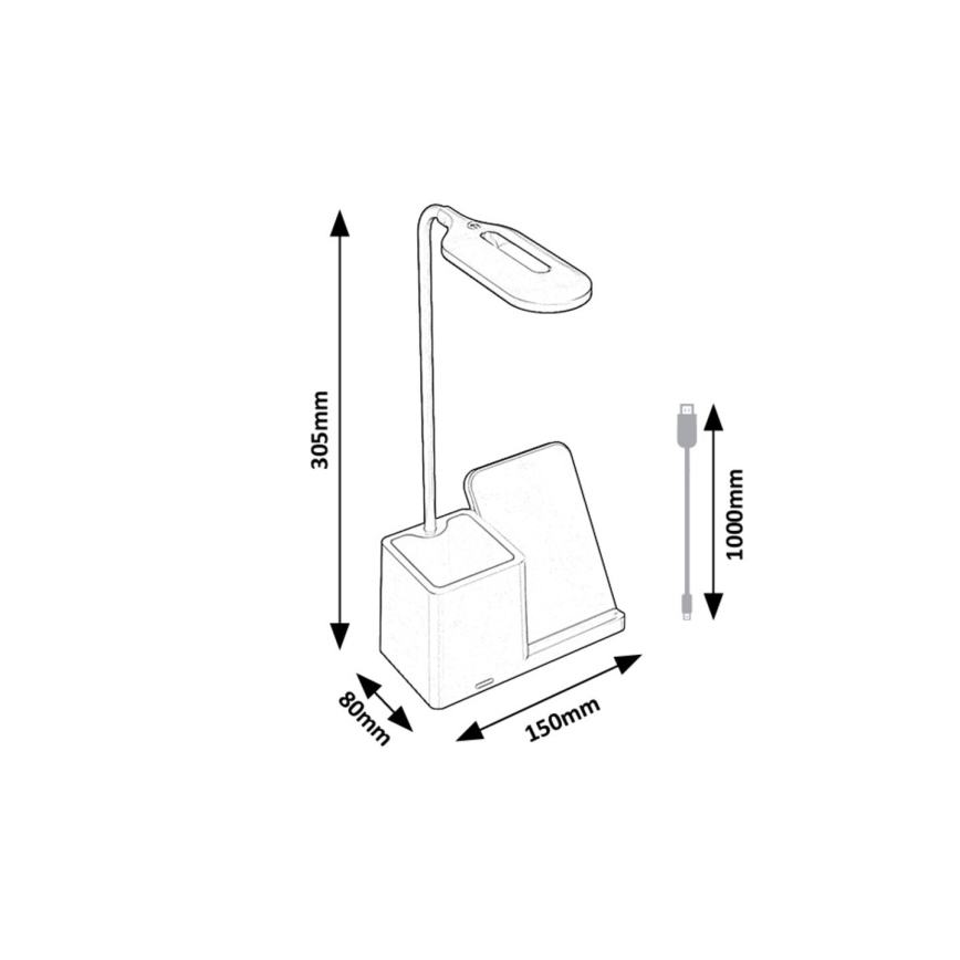 Rabalux - LED bordlampe m. trådløs opladning dæmpbar QI LED/4W/5V 3000/4000/6500K sort
