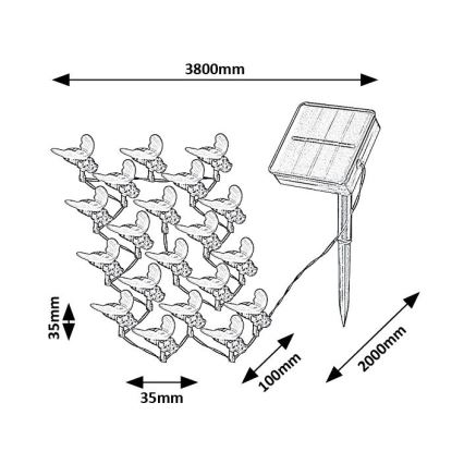 Rabalux - Soldrevet LED lyskæde 20xLED/0,06W/1,2V IP44