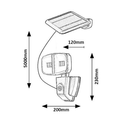 Rabalux - Soldrevet LED projektør med sensor LED/12W/3,7V IP44