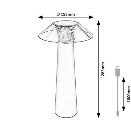 Rabalux - LED Genopladelig bordlampe m. touch-funktion dæmpbar LED/5W/5V IP44 sort