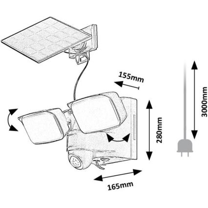 Rabalux - Soldrevet LED væglampe med sensor og eksternt panel 2xLED/5W/3,7V IP54 sort