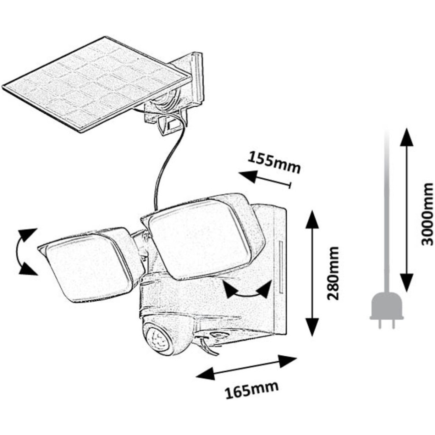 Rabalux - Soldrevet LED væglampe med sensor og eksternt panel 2xLED/5W/3,7V IP54 sort