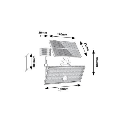 Rabalux - Soldrevet LED projektør med sensor LED/8W/3,7V 1800mAh IP65 + fjernbetjening