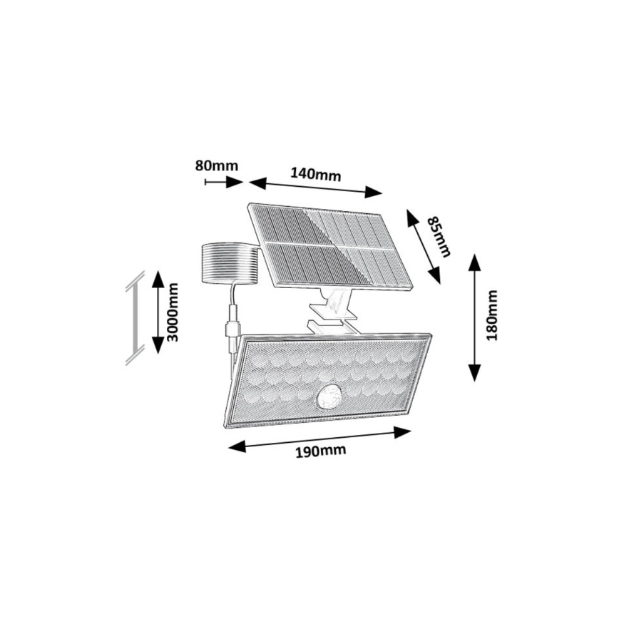 Rabalux - Soldrevet LED projektør med sensor LED/8W/3,7V 1800mAh IP65 + fjernbetjening