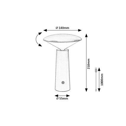 Rabalux - LED Genopladelig bordlampe m. touch-funktion dæmpbar POLPERRO LED/3W/3,7V 1200mAh sort