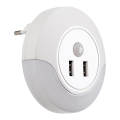 Rabalux - LED Natlampe med sensor til stikkontakt 2xUSB LED/13,9W/230V 3000K