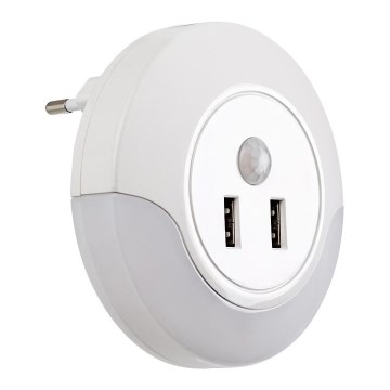 Rabalux - LED Natlampe med sensor til stikkontakt 2xUSB LED/13,9W/230V 3000K