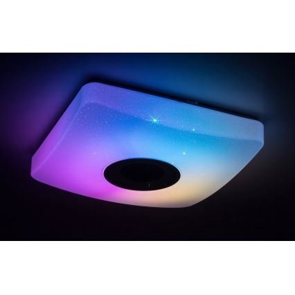 Rabalux - LED RGB dæmpbar loftlampe med indbygget højttaler LED/18W/230V 3000-6000K Bluetooth + fjernbetjening 36,5x36,5 cm